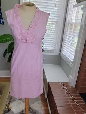 Lilly Pulitzer Pink Striped Ruffle V-Neck Sleeveless Dress